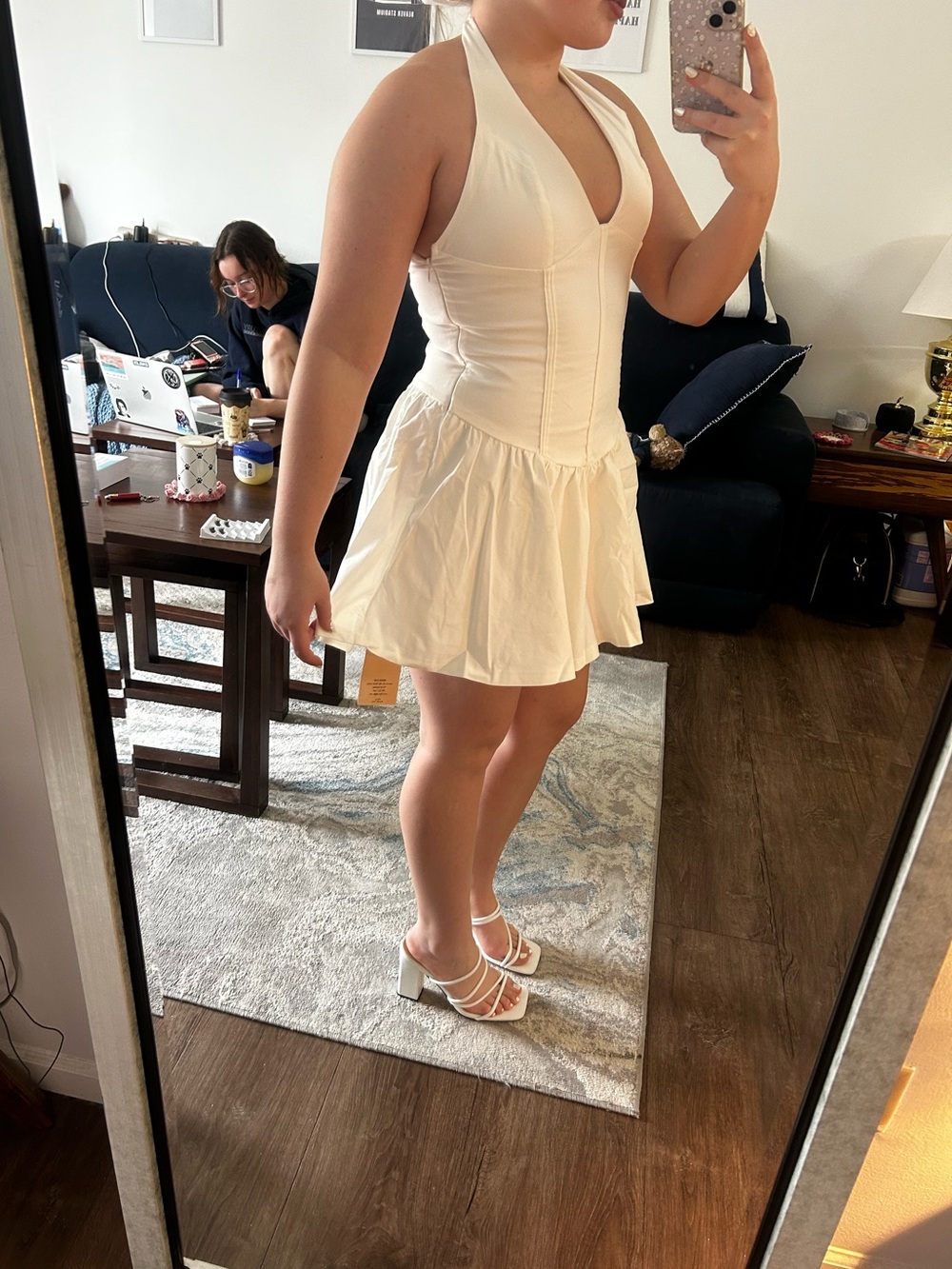 White Halter Ruffle Mini Dress - Picture 3 of 4